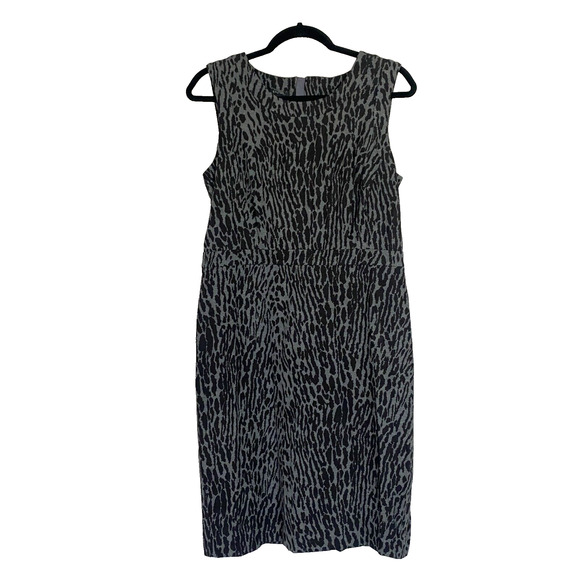 Talbots Cheetah Sheath Mini Dress Women's Size 8 Gray Black Sleeveless Career - Picture 1 of 4